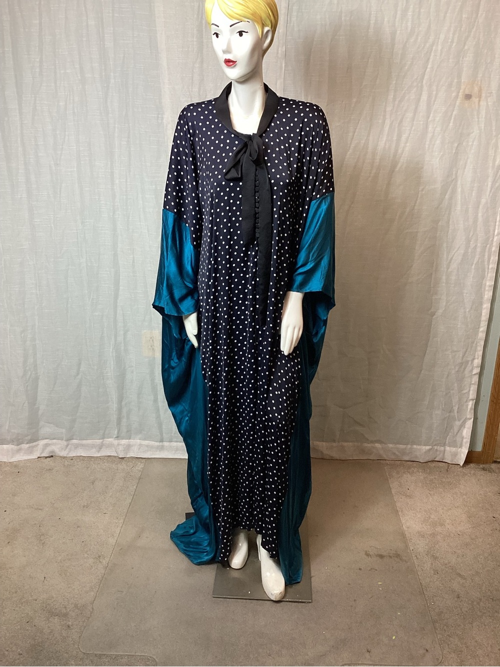 NWT Haider Ackerman Silk Satin-Paneled Polka-Dot Kaftan; Size: 40
